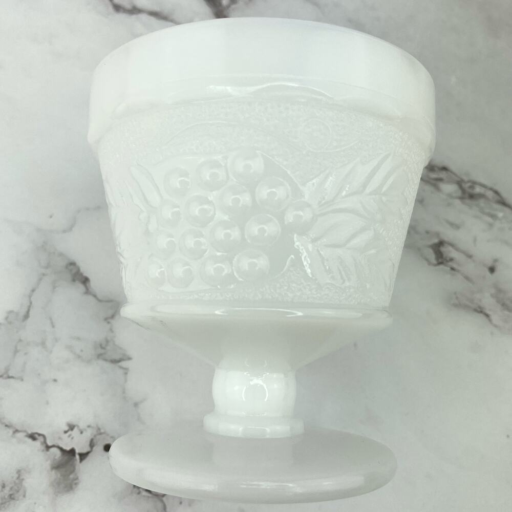 Vtg Anchor Hocking Milk Glass Grape Leaf Retro Mid Century Desert Cups Set of 2